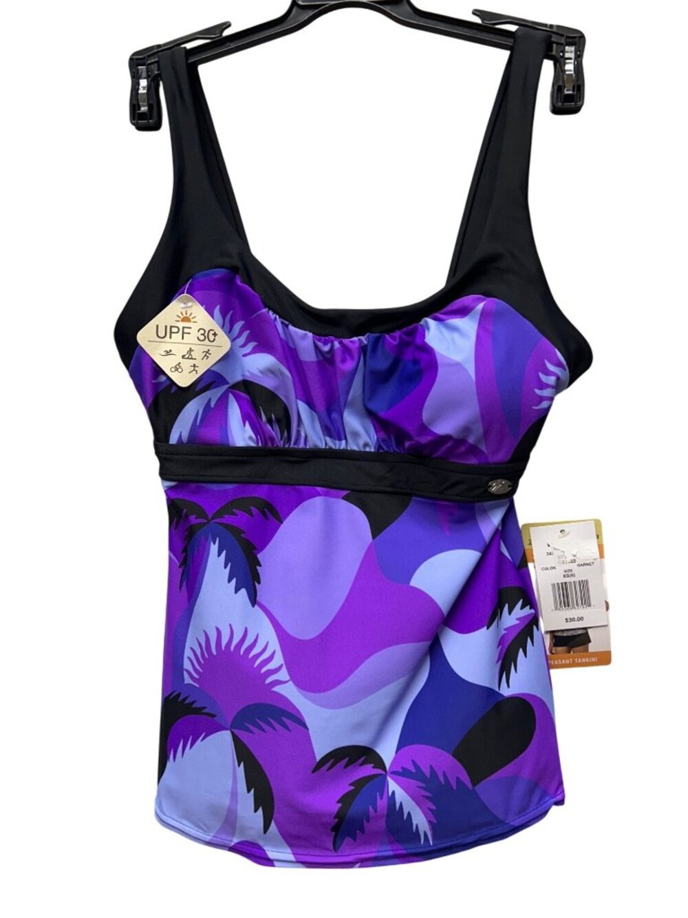 Zeroxposur Size XS (6) Peasant Tankini Top Only UPF 30+ Purple Palm Print